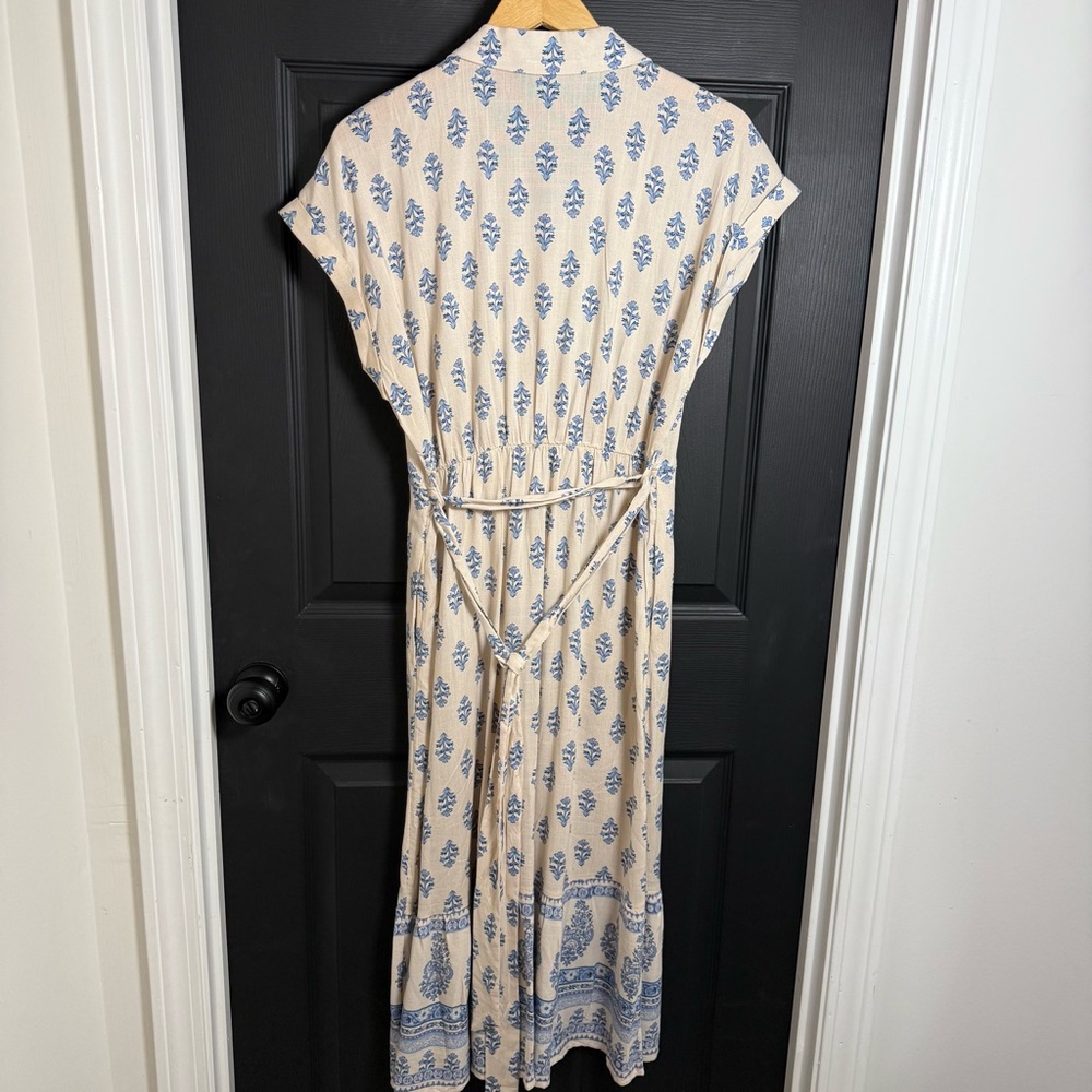 Lucky Brand Cream Maxi Dress with Blue Floral Border - Picture 5 of 8